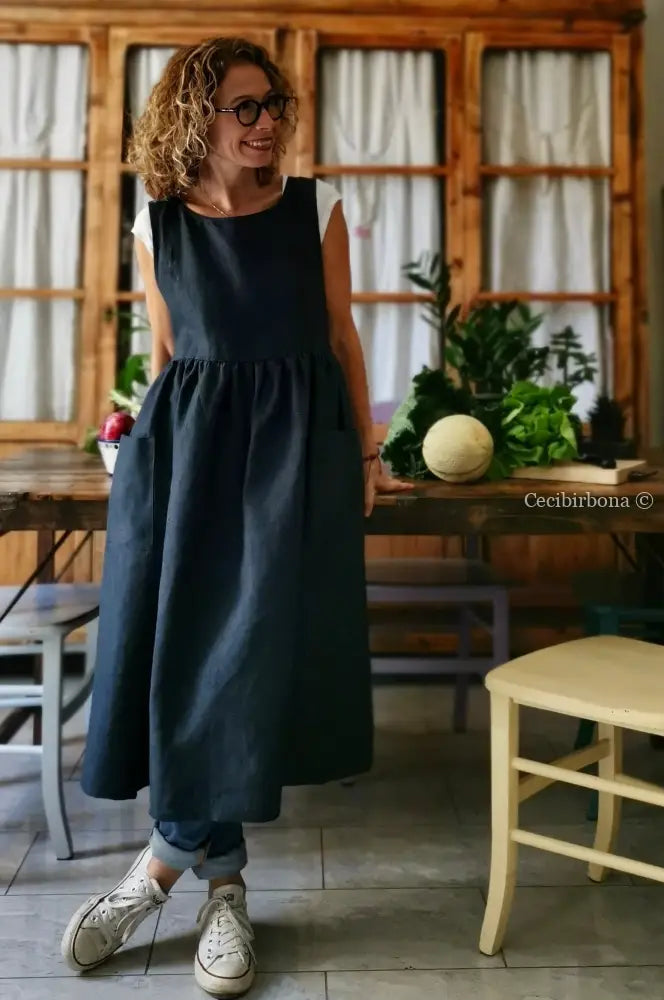 Riservato per Carla Grembiule da donna in lino blu grembiule donna tessuti moderni
