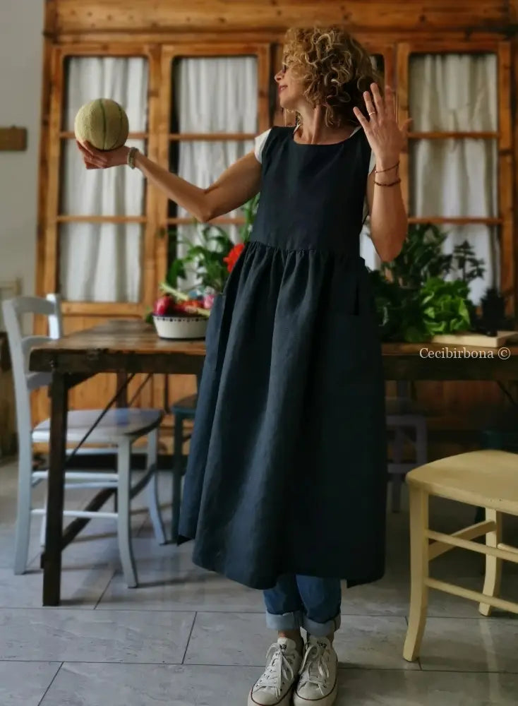 Riservato per Carla Grembiule da donna in lino blu grembiule donna tessuti moderni