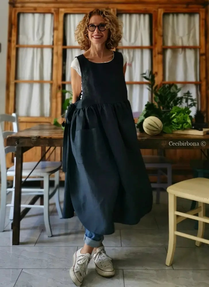 Riservato per Carla Grembiule da donna in lino blu grembiule donna tessuti moderni