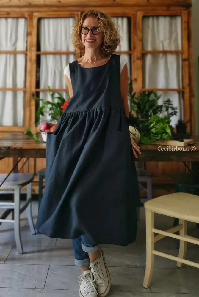 Riservato per Carla Grembiule da donna in lino blu grembiule donna tessuti moderni