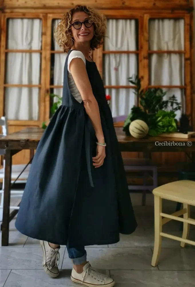Riservato per Carla Grembiule da donna in lino blu grembiule donna tessuti moderni