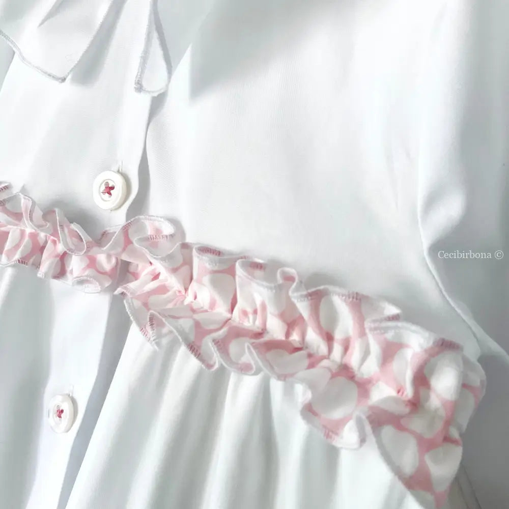 Riservato per Carla Il grembiulino con i pois rosa - Grembiule per asilo con rouche a pois rosa in cotone grembiule