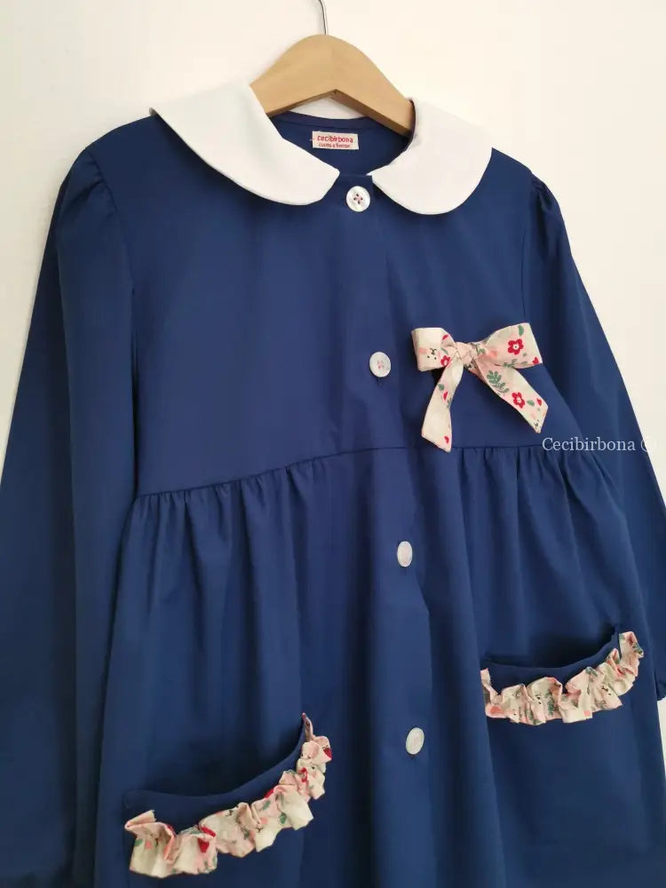 Riservato per Carol grembiule in cotone blu per scuola primaria - grembiule elementari per bimba grembiule scuola bimba