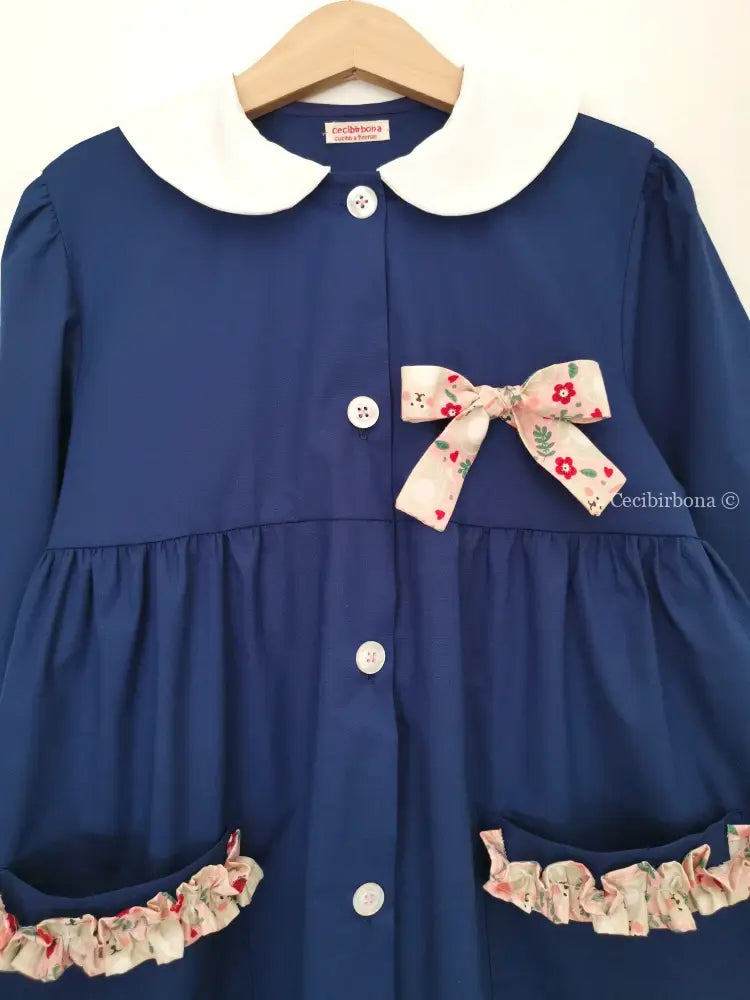 Riservato per Carol grembiule in cotone blu per scuola primaria - grembiule elementari per bimba grembiule scuola bimba