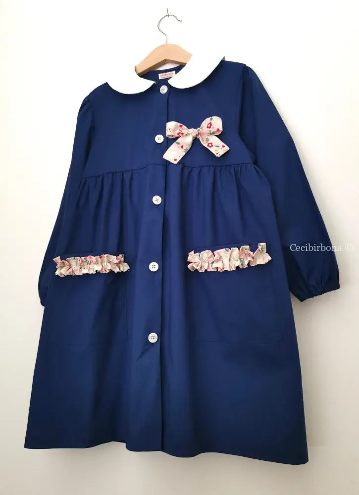 Riservato per Carol grembiule in cotone blu per scuola primaria - grembiule elementari per bimba grembiule scuola bimba