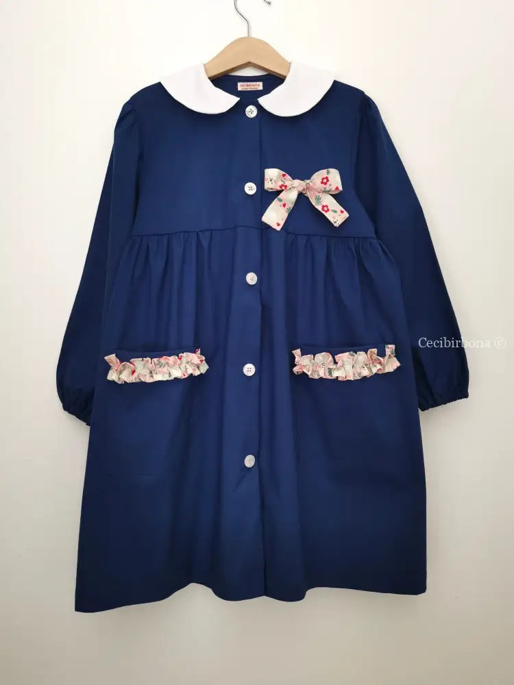 Riservato per Carol grembiule in cotone blu per scuola primaria - grembiule elementari per bimba grembiule scuola bimba