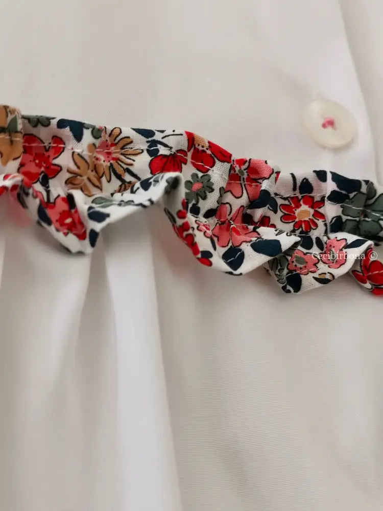 Riservato per Cecilia Il grembiulino bianco con i gerani - grembiule in cotone bianco per scuola primaria con colletto