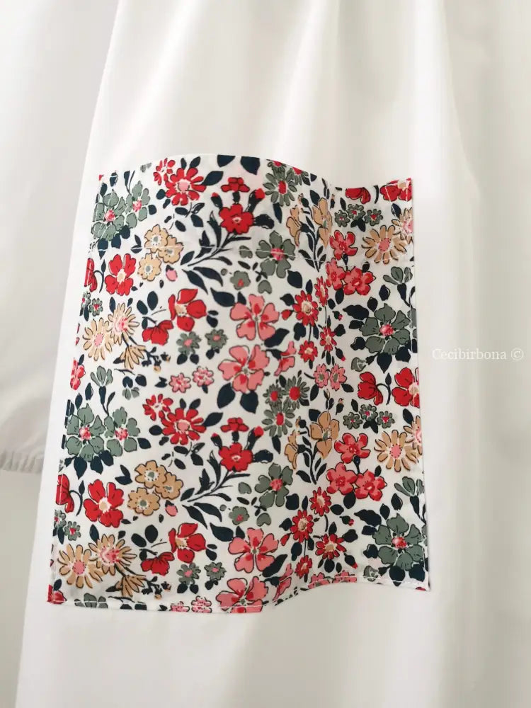 Riservato per Cecilia Il grembiulino bianco con i gerani - grembiule in cotone bianco per scuola primaria con colletto