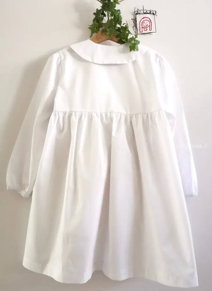 Riservato per Cecilia Il grembiulino bianco con i gerani - grembiule in cotone bianco per scuola primaria con colletto