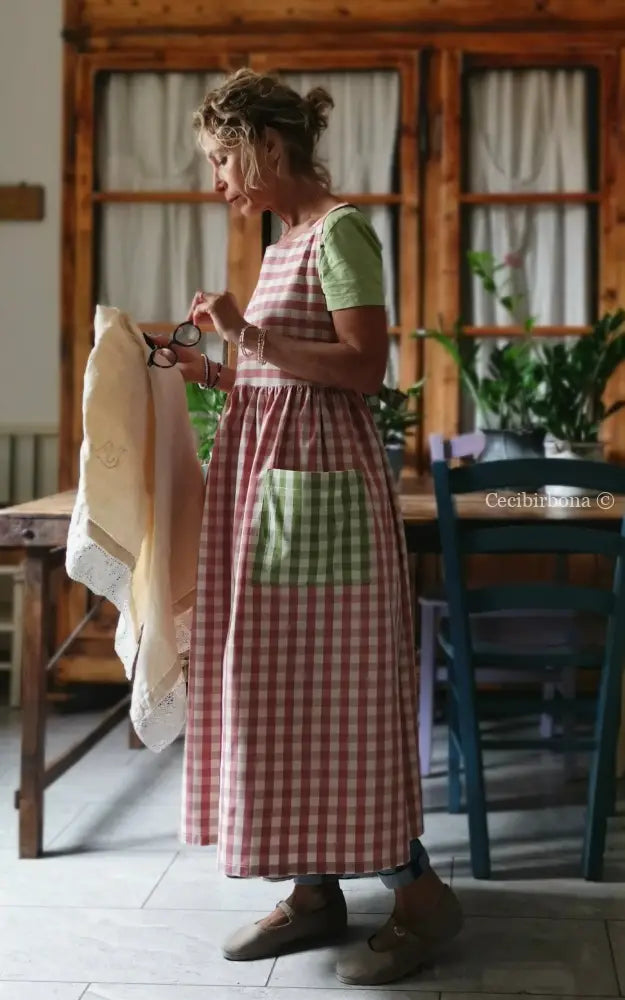 RISERVATO PER CHRISTIAN Grembiule a quadri rosa antico e verde chiaro (Ref. 325) grembiule donna tessuti moderni