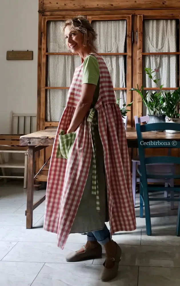 RISERVATO PER CHRISTIAN Grembiule a quadri rosa antico e verde chiaro (Ref. 325) grembiule donna tessuti moderni