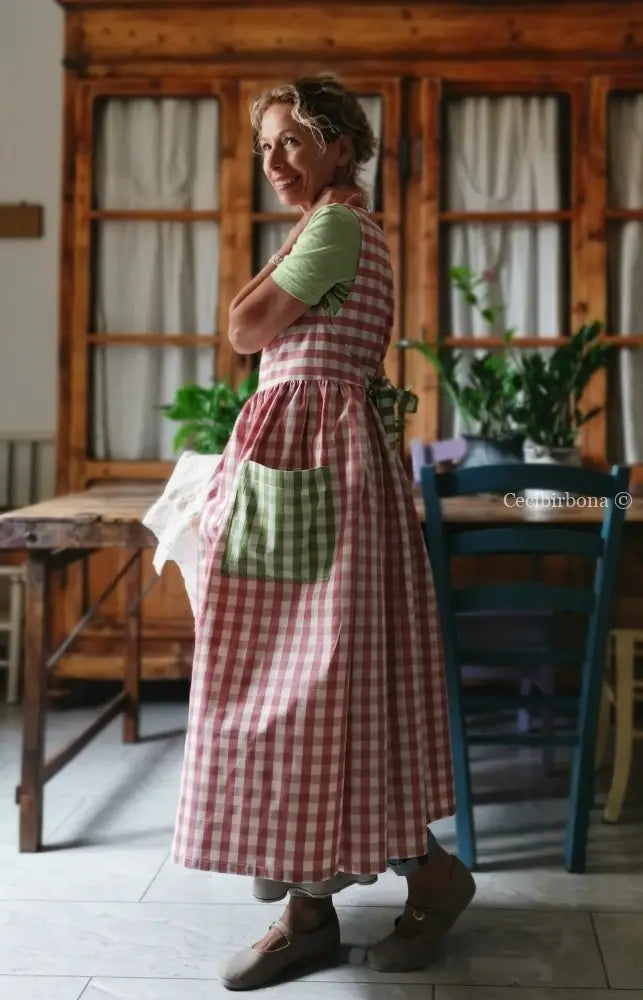 RISERVATO PER CHRISTIAN Grembiule a quadri rosa antico e verde chiaro (Ref. 325) grembiule donna tessuti moderni