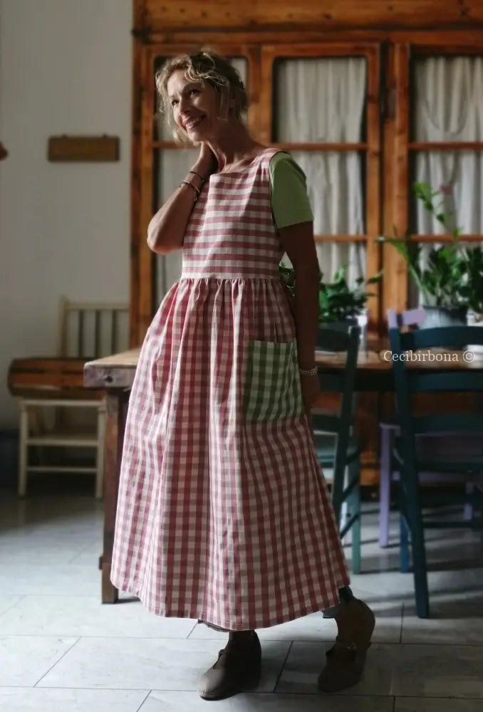 RISERVATO PER CHRISTIAN Grembiule a quadri rosa antico e verde chiaro (Ref. 325) grembiule donna tessuti moderni