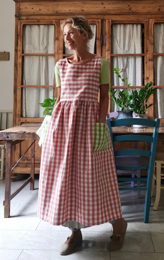 RISERVATO PER CHRISTIAN Grembiule a quadri rosa antico e verde chiaro (Ref. 325) grembiule donna tessuti moderni