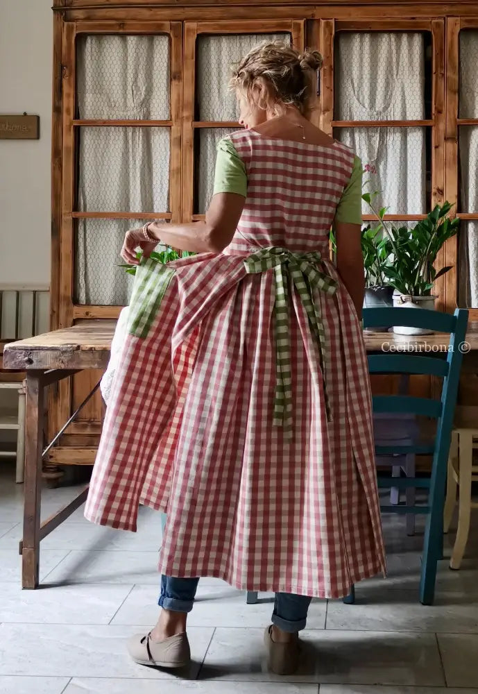 RISERVATO PER CHRISTIAN Grembiule a quadri rosa antico e verde chiaro (Ref. 325) grembiule donna tessuti moderni