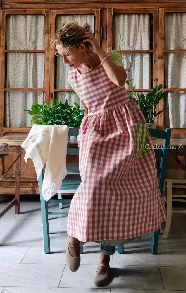 RISERVATO PER CHRISTIAN Grembiule a quadri rosa antico e verde chiaro (Ref. 325) grembiule donna tessuti moderni