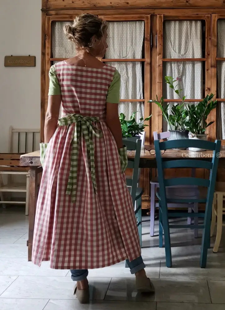 RISERVATO PER CHRISTIAN Grembiule a quadri rosa antico e verde chiaro (Ref. 325) grembiule donna tessuti moderni