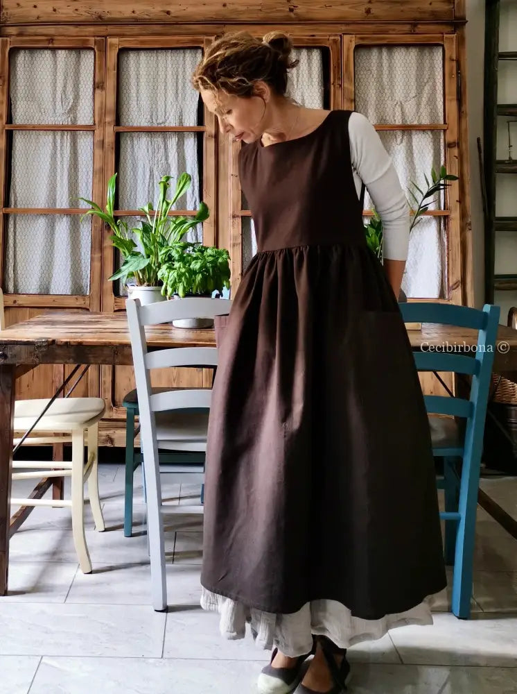 Riservato per Cri Grembiule in lino tabacco grembiule donna tessuti moderni