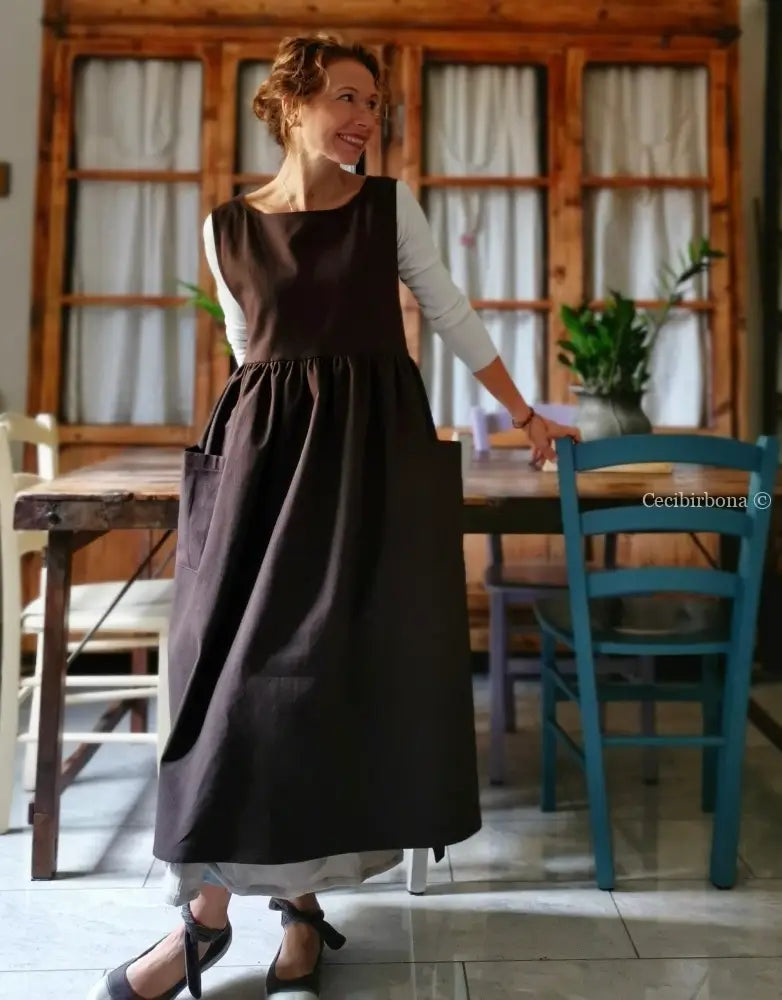 Riservato per Cri Grembiule in lino tabacco grembiule donna tessuti moderni