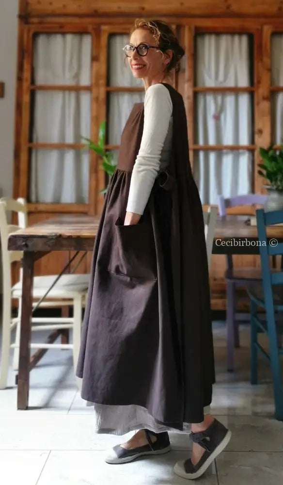 Riservato per Cri Grembiule in lino tabacco grembiule donna tessuti moderni