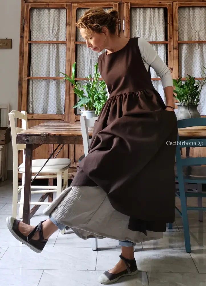 Riservato per Cri Grembiule in lino tabacco grembiule donna tessuti moderni