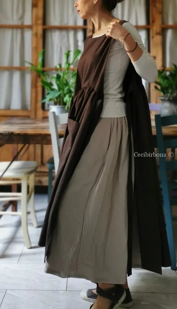 Riservato per Cri Grembiule in lino tabacco grembiule donna tessuti moderni