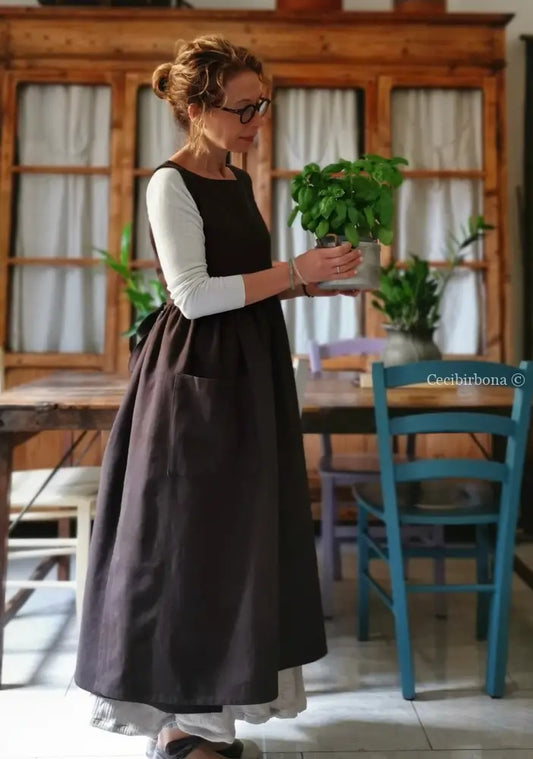 Riservato per Cri Grembiule in lino tabacco grembiule donna tessuti moderni