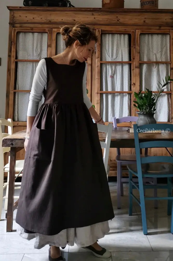 Riservato per Cri Grembiule in lino tabacco grembiule donna tessuti moderni