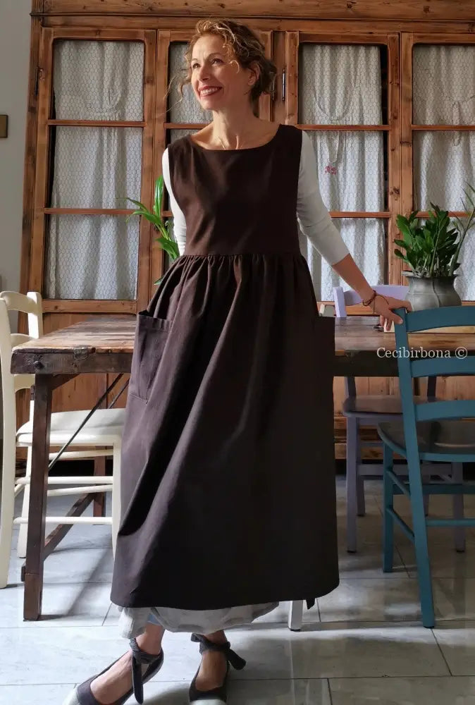 Riservato per Cri Grembiule in lino tabacco grembiule donna tessuti moderni