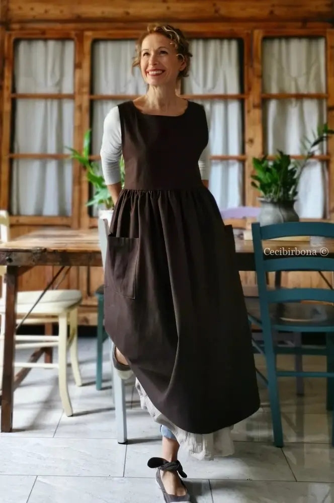 Riservato per Cri Grembiule in lino tabacco grembiule donna tessuti moderni