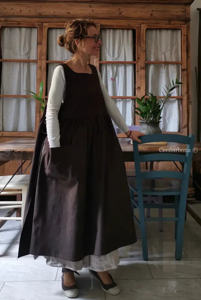 Riservato per Cri Grembiule in lino tabacco grembiule donna tessuti moderni