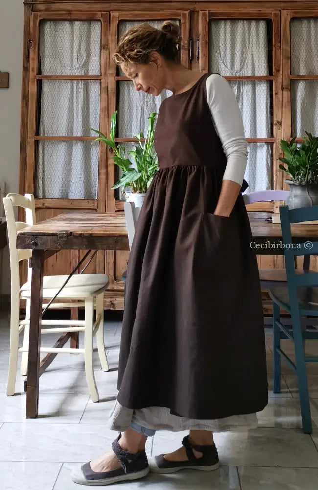 Riservato per Cri Grembiule in lino tabacco grembiule donna tessuti moderni