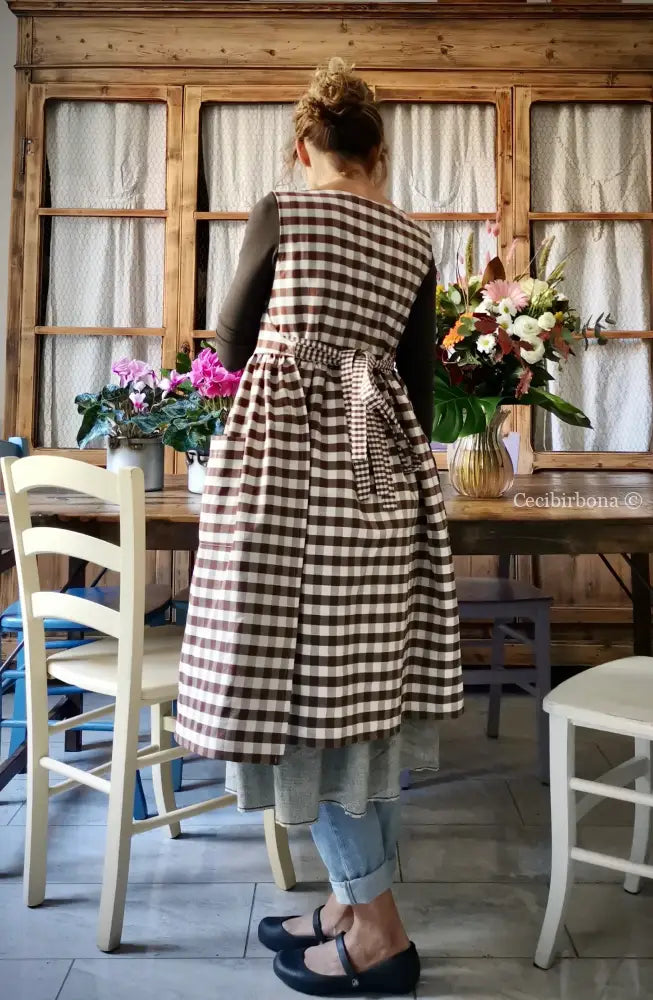 Riservato per Cristina Grembiule da cucina per donna in cotone a quadri moka grembiule donna tessuti moderni