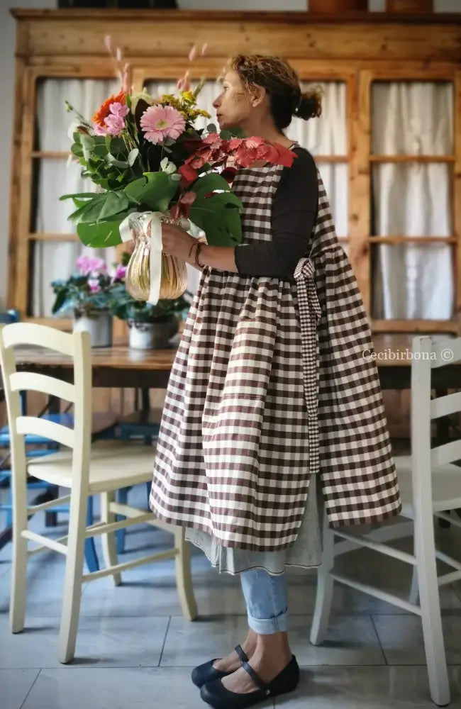 Riservato per Cristina Grembiule da cucina per donna in cotone a quadri moka grembiule donna tessuti moderni