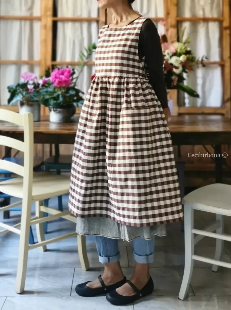 Riservato per Cristina Grembiule da cucina per donna in cotone a quadri moka grembiule donna tessuti moderni