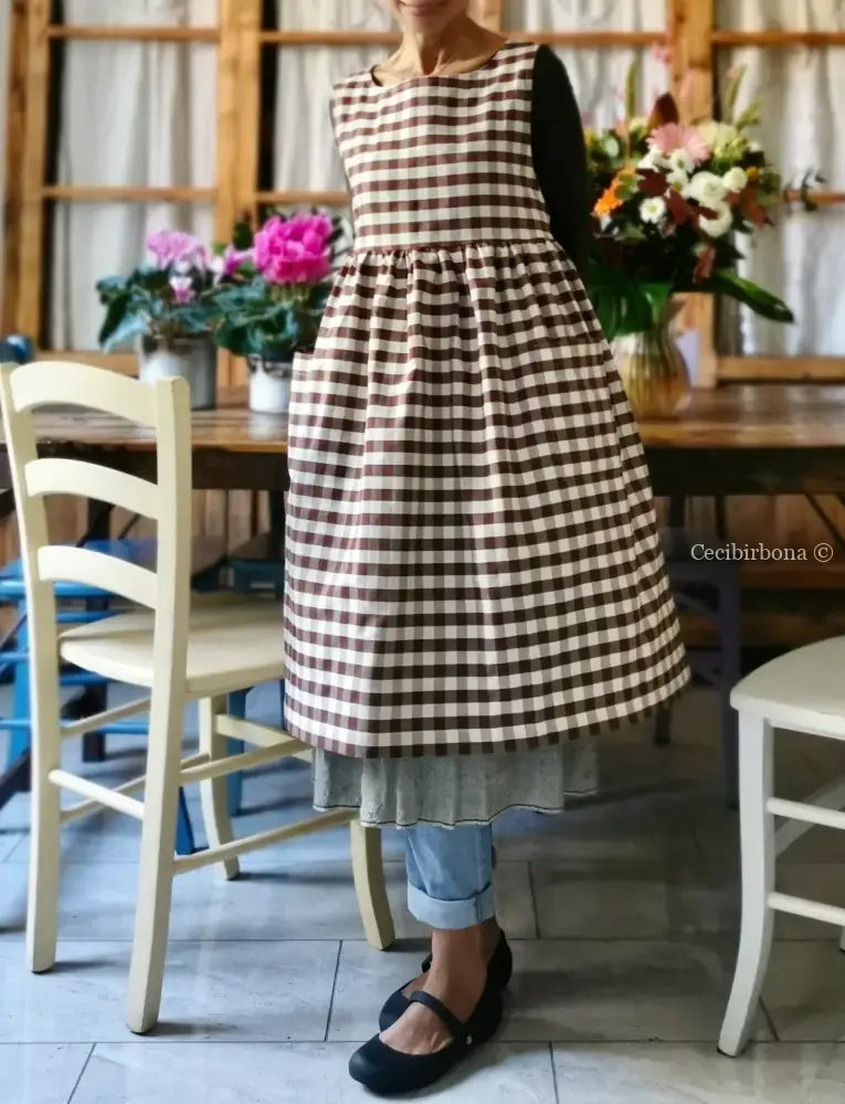 Riservato per Cristina Grembiule da cucina per donna in cotone a quadri moka grembiule donna tessuti moderni
