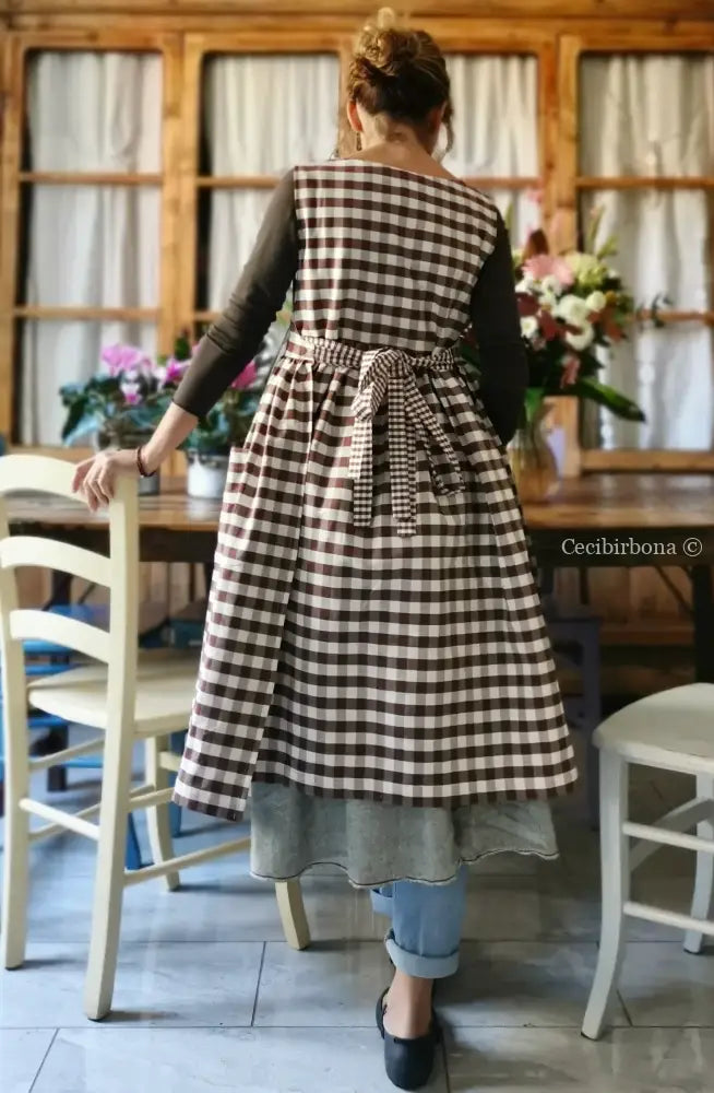 Riservato per Cristina Grembiule da cucina per donna in cotone a quadri moka grembiule donna tessuti moderni