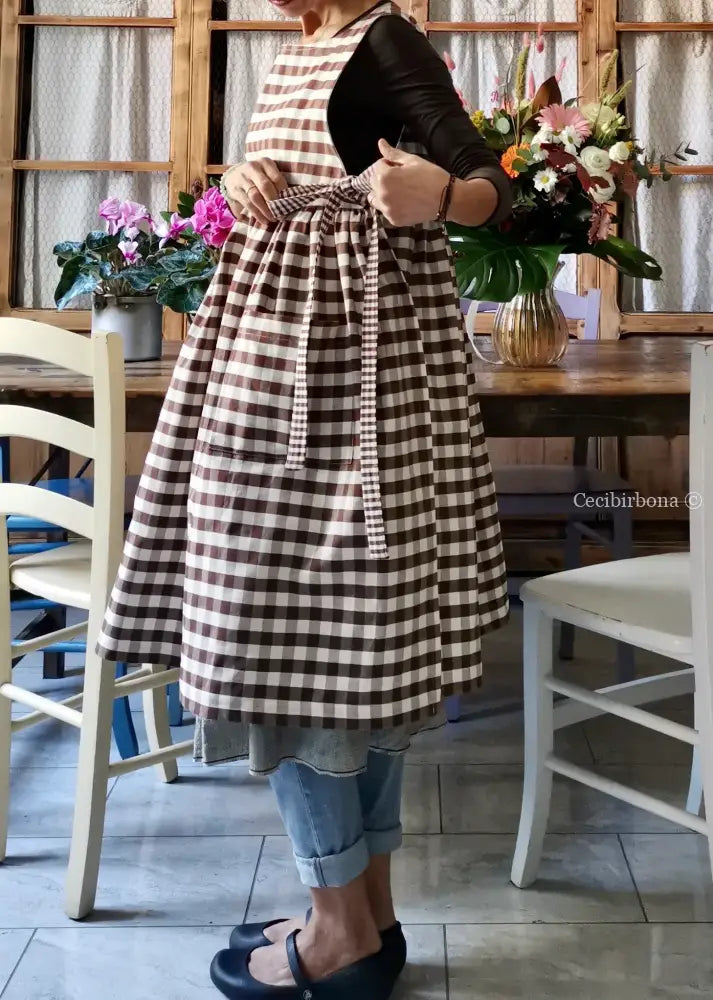 Riservato per Cristina Grembiule da cucina per donna in cotone a quadri moka grembiule donna tessuti moderni