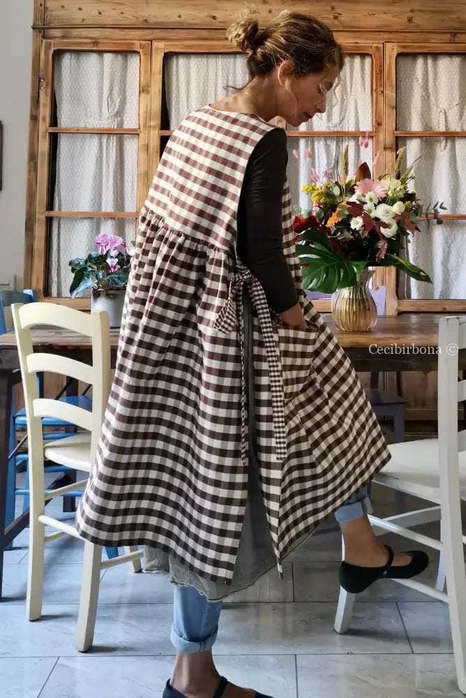 Riservato per Cristina Grembiule da cucina per donna in cotone a quadri moka grembiule donna tessuti moderni