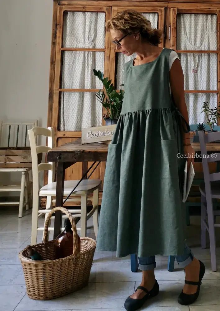 Riservato per Cristina Grembiule da cucina in cotone verde salvia grembiule donna tessuti moderni