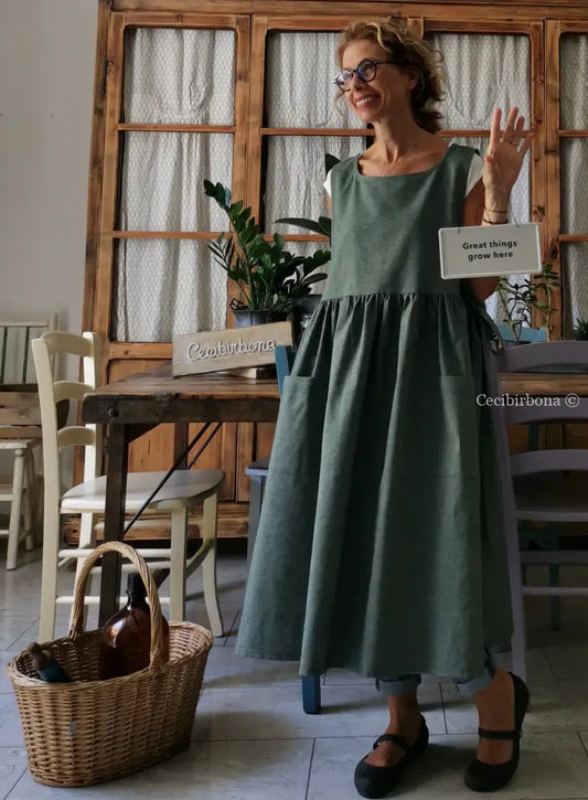 Riservato per Cristina Grembiule da cucina in cotone verde salvia grembiule donna tessuti moderni
