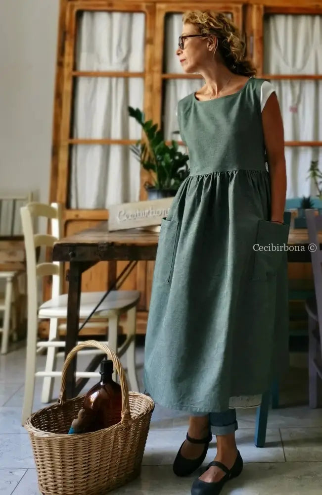 Riservato per Cristina Grembiule da cucina in cotone verde salvia grembiule donna tessuti moderni