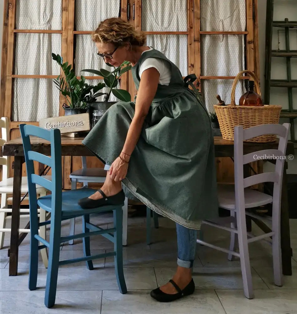 Riservato per Cristina Grembiule da cucina in cotone verde salvia grembiule donna tessuti moderni