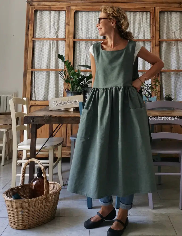 Riservato per Cristina Grembiule da cucina in cotone verde salvia grembiule donna tessuti moderni
