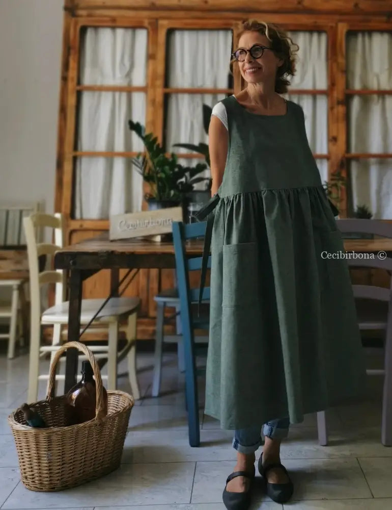 Riservato per Cristina Grembiule da cucina in cotone verde salvia grembiule donna tessuti moderni