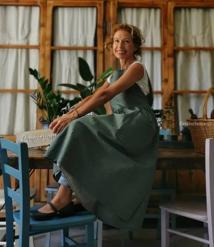 Riservato per Cristina Grembiule da cucina in cotone verde salvia grembiule donna tessuti moderni