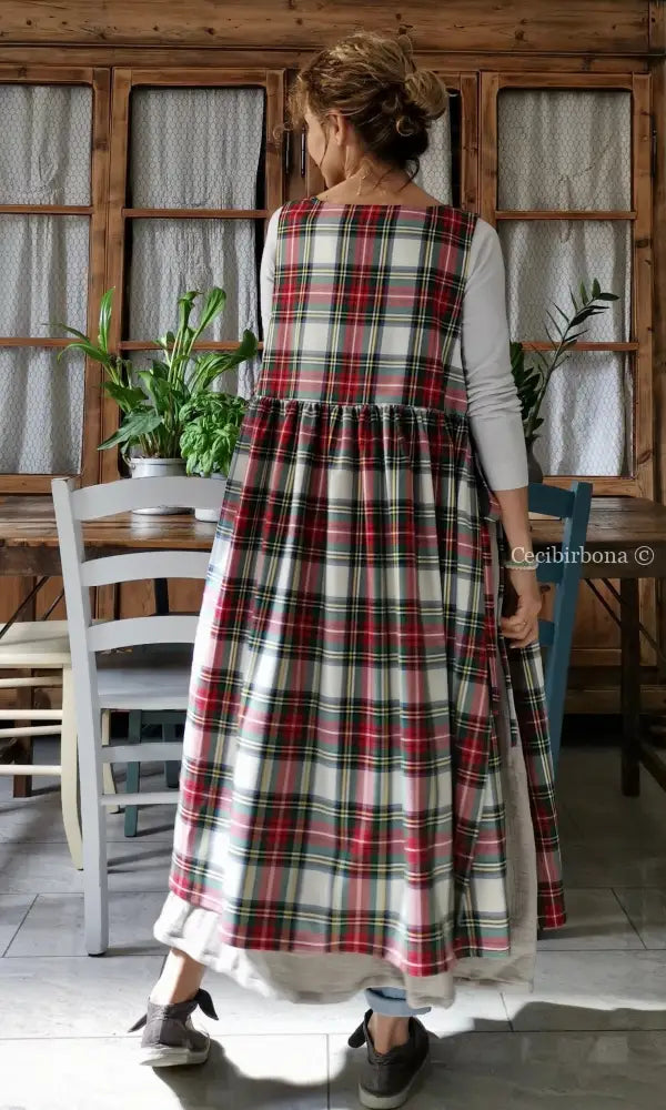 Riservato per Cristina Grembiule per donna in tartan bianco e rosso grembiule donna tessuti moderni