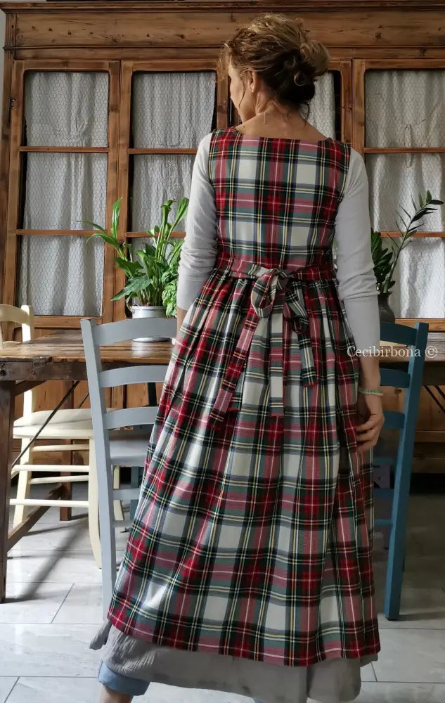 Riservato per Cristina Grembiule per donna in tartan bianco e rosso grembiule donna tessuti moderni