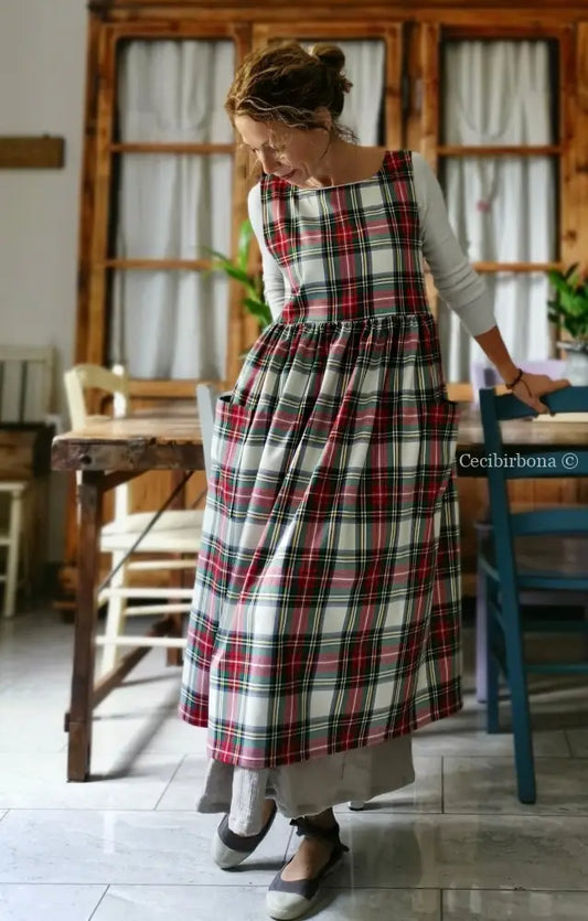 Riservato per Cristina Grembiule per donna in tartan bianco e rosso grembiule donna tessuti moderni