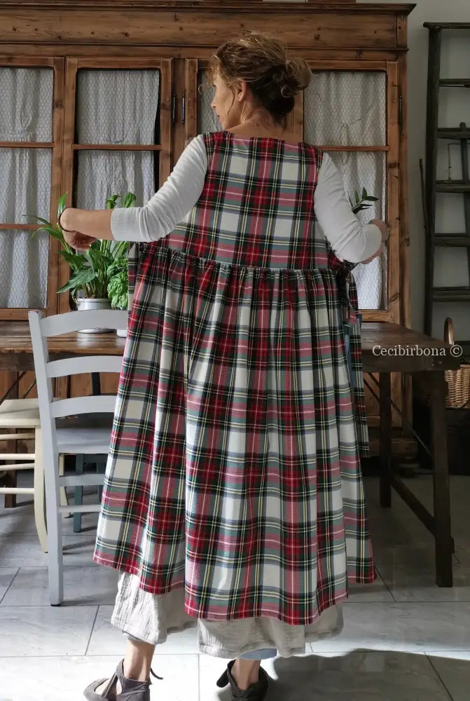 Riservato per Cristina Grembiule per donna in tartan bianco e rosso grembiule donna tessuti moderni